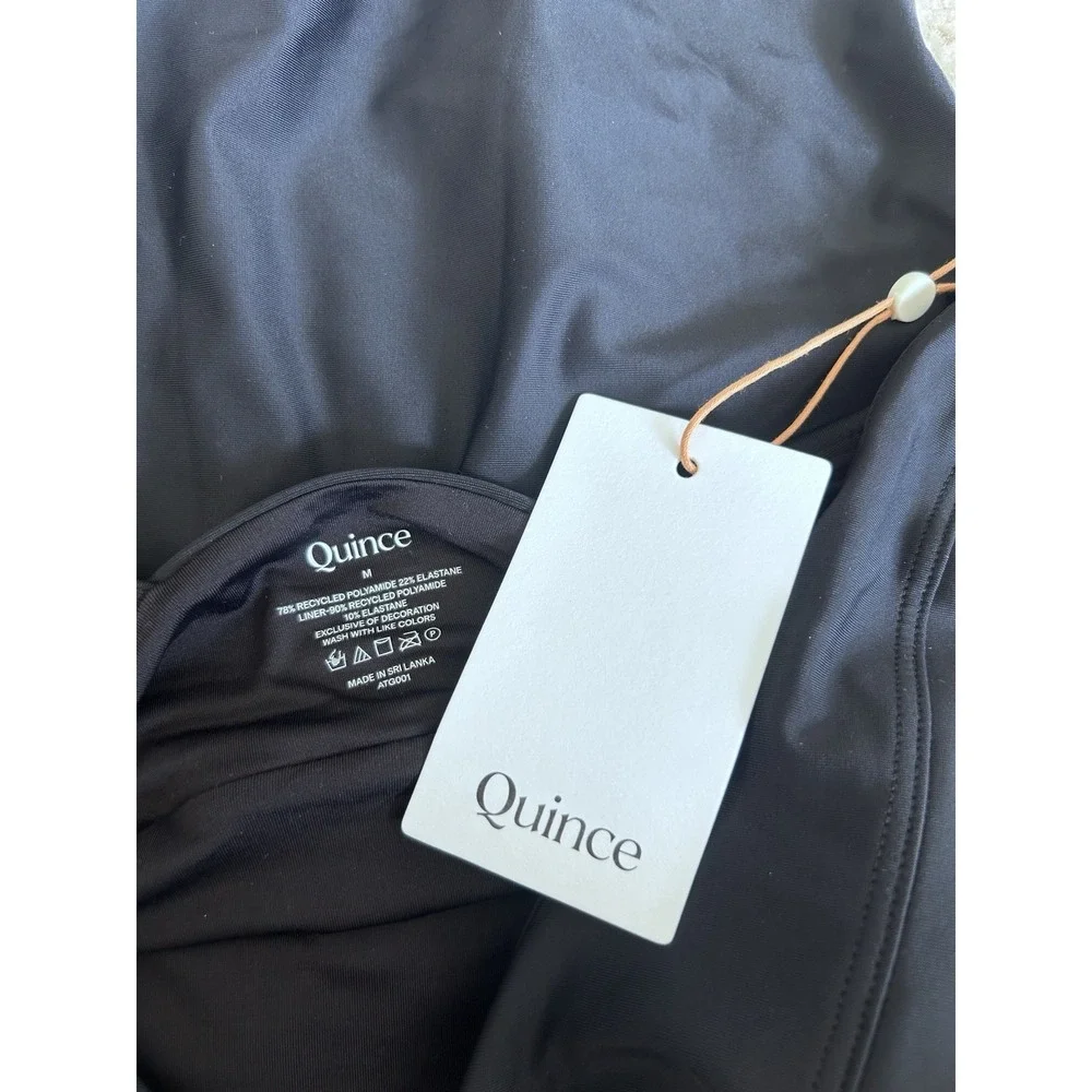 NWT Quince Black Italian Plunge One-Piece Swimsuit Size Medium